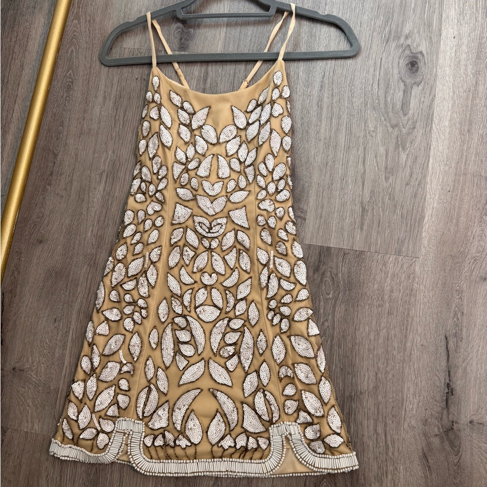 Elegant Beige and White Embellished Dress